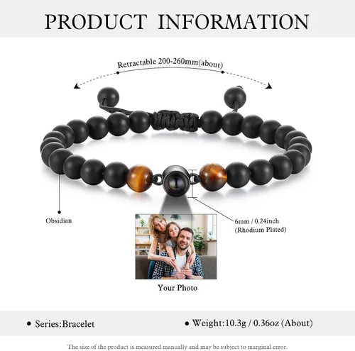Miniatura 6 de Pulsera de cuentas de ojo de tigre personalizada con imagen, proyección de fotos personalizada para hombres y mujeres