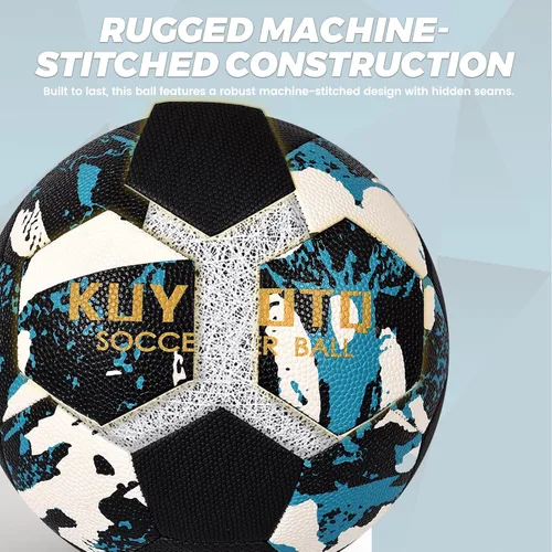 Miniatura 3 de KUYOTQ Soccer Ball, Machine Stitched PU/TPU Leather Soccer Ball Match & Training for Kids Youth Adult, Professional Construction for Durable in and