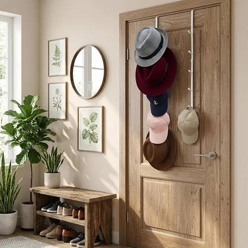Miniatura 3 de MyGift 2 organizadores de sombreros sobre la puerta, colgador de puerta, almacenamiento de exhibición, 5 ganchos resistentes, para abrigo, bufanda