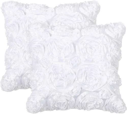 Miniatura 13 de PiccoCasa 2 fundas de almohada con diseño de flores 3D, románticas fundas de cojín decorativas de satén, funda de almohada con rosas estéreas