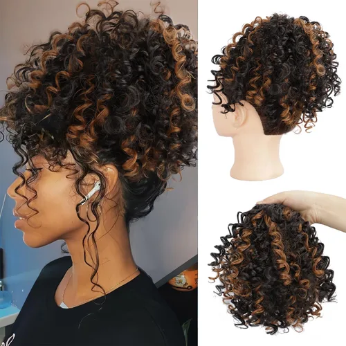 Extensión de cola de caballo rizada con cordón para mujeres negras, extensión de cola de caballo con cordón, extensiones de cabello rizado para