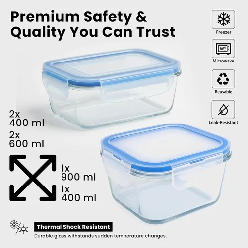 Miniatura 8 de Recipientes de vidrio sin BPA con tapas de bloqueo – Paquete de 6 recipientes de preparación de comidas premium, a prueba de fugas, herméticos