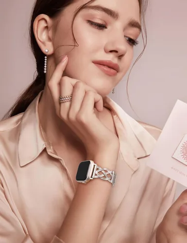 Miniatura 5 de TOYOUTHS - Pulsera elegante compatible con bandas de Apple Watch de 38/40/41/42/44/45/46/49mm para mujeres, correa de metal de acero inoxidable