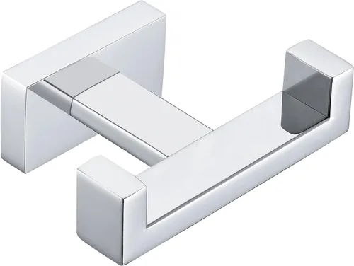 Miniatura 16 de APLusee Paquete de 2 ganchos dobles para toallas de baño, soporte cuadrado de doble capa de acero inoxidable sólido, moderno para baño y cocina, Oro