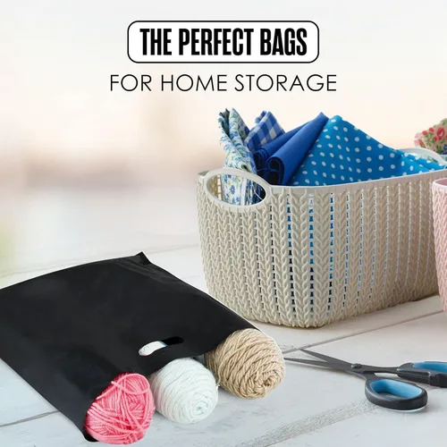 Miniatura 7 de Houseables Bolsas de compras de plástico para mercancías, bolsa al por menor, 16"x18", paquete de 100, 1.75 mil de grosor, blanco y negro, asas