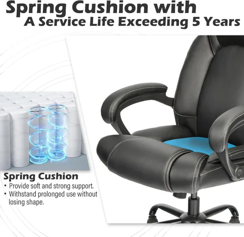 Miniatura 5 de OUTFINE Silla de Oficina Silla de Oficina Ejecutiva Silla de Escritorio Silla de Computadora con Cojín de Resorte de Cuero Resistente a la Negro