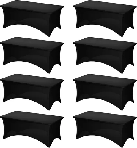 Miniatura 59 de Fixwal Paquete de 3 Manteles Negros para Mesas Rectangulares de 6 Pies, Manteles Rectangulares Elásticos de Spandex Ajustables de 6 Pies