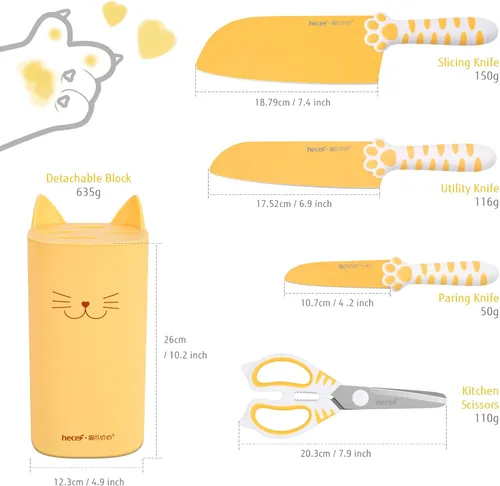 Miniatura 2 de hecef Bonito juego de cuchillos de cocina, aptos para lavavajillas, juego de 5 cuchillos no resistentes con bloque desmontable y tijeras, cuchillos
