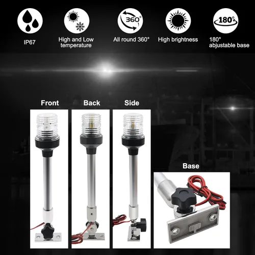 Miniatura 8 de Geloo Luces de navegación marinas de 12 pulgadas, luz de popa de barco impermeable IP67, luces de anclaje, luces marinas LED blancas todo alrededor