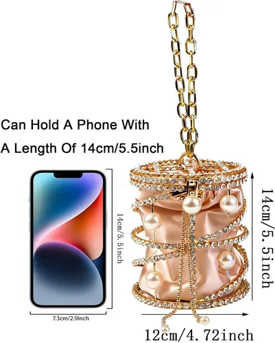 Miniatura 4 de Bolso bandolera metálico de lujo con diamantes de imitación para mujer, diseño de cadena de perlas 2025, ideal para vacaciones, fiestas, bodas