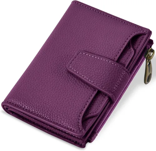 Miniatura 19 de Airkit Cartera para mujer, pequeña cartera de cuero para mujer, plegable, compacta, con bloqueo RFID, tarjetero de crédito, mini bolso de viaje