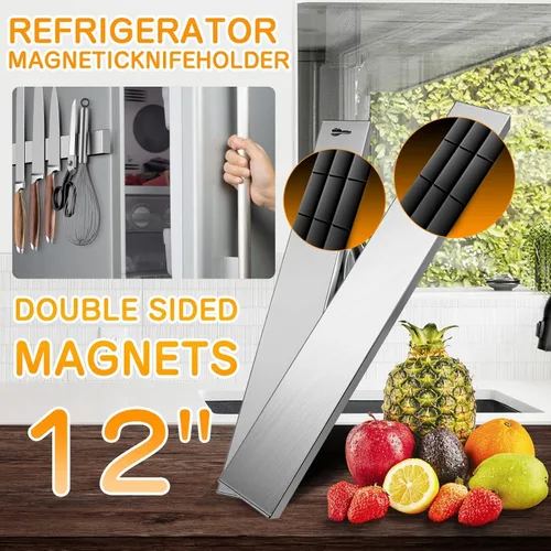 Miniatura 3 de Ninonly Portacuchillos magnético de 12 pulgadas para refrigerador, tira magnética de acero inoxidable de doble cara para pared, sin perforaciones