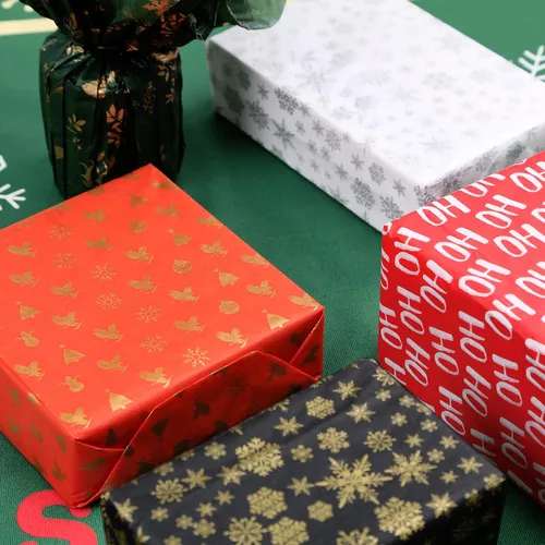 Miniatura 8 de PAPER FAIR HoHoHo - Juego de 100 hojas de papel de seda de regalo verde vintage dorado y plateado, papel de seda de copo de nieve HoHoHo, para caja