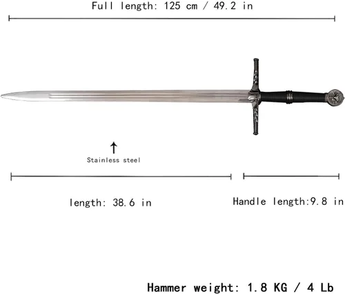 Miniatura 2 de Espada de acero plateado de Geralt de metal completo de 125cm/48.8 pulgadas, acero inoxidable, espada plateada de lobo blanco Aerondight hecha a