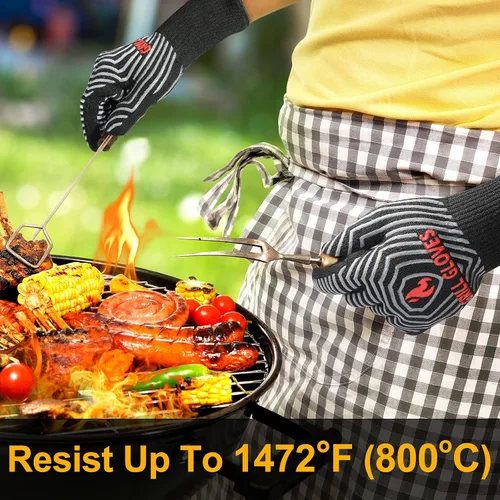 Miniatura 2 de QUWIN Guantes para BBQ, Guantes de Horno 1472℉ Resistentes al Calor Extremo, Guantes para Parrilla de Silicona Antideslizantes Manoplas de Horno