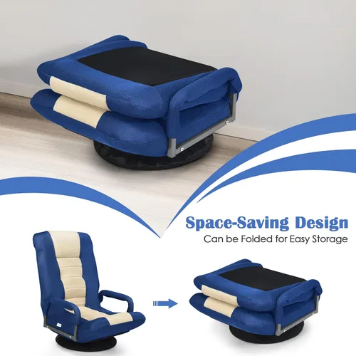 Miniatura 7 de S AFSTAR Silla de juegos de suelo, silla plegable giratoria con reposabrazos y respaldo ajustable de 6 posiciones, balancín plegable para lectura