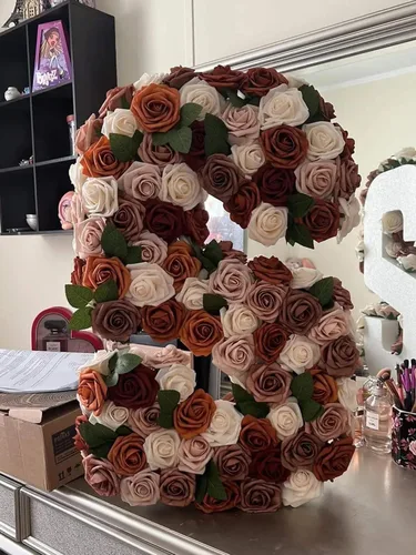 Miniatura 4 de Flores artificiales, 25 unidades, tonos de naranja quemado, rosas de espuma de aspecto real, rosas falsas con tallos para ramos de boda, centros