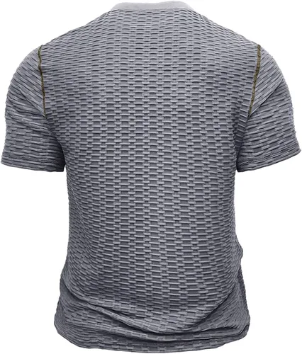 Miniatura 4 de Blusas con botones para Hombre sólido Cuello en V Camisa tipo túnica Mangas Camisetas Deportivas ajustadas