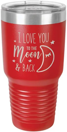 Miniatura 17 de Vaso azul de 30 onzas con popote y tapa superior deslizante con texto en inglés "I love you to the moon and back", taza de viaje de acero inoxidable