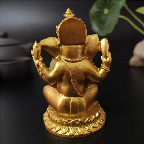 Miniatura 4 de Estatuas Doradas del Señor Ganesha - Estatua del Dios Elefante Hindú Escultura de Resina Figurilla India de Ganesh Buda Ornamentos de Decoración