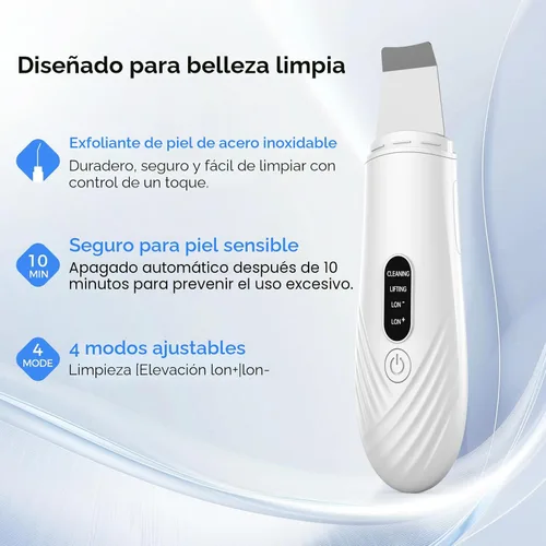 Miniatura 5 de Espátula facial para exfoliar la piel, herramienta removedor de puntos negros para limpieza profunda facial, limpiador de poros con 4 modos, Blanco