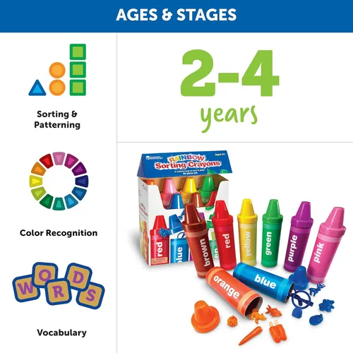 Miniatura 11 de Learning Resources Crayones de clasificación arcoíris - Regalos para niños pequeños, accesorios para niños pequeños, juguetes de apilar jumbo