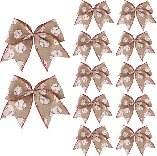 Meseey 12 lazos de corona de béisbol de 6 pulgadas, lazos de bola rojos y blancos para corona, deportes, fiesta de equipo, manualidades, decoración