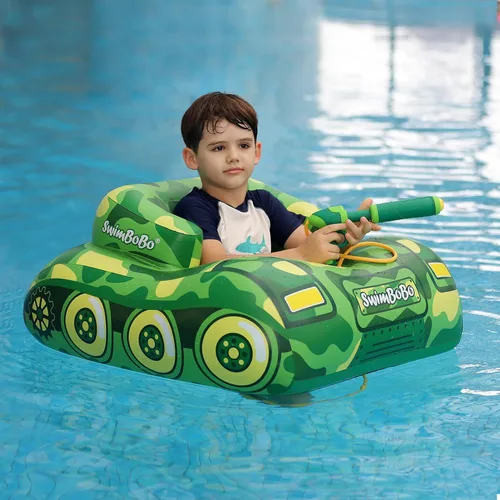 Miniatura 8 de Swimbobo - Flotador de piscina para niños pequeños con asiento, barco, inflable, avión, piratas, tiburones, coche para niños, juguetes al aire libre