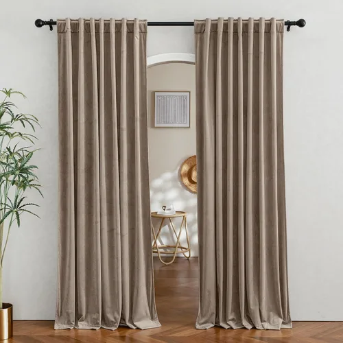Miniatura 20 de RYB HOME - Cortinas de terciopelo beige, cortinas decorativas resistentes con pestaña trasera, cubierta de privacidad para oscurecer habitación