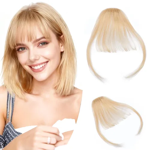 Miniatura 10 de Hairro Flequillo con clip, de cabello humano, fleco francés, con flecos, parte frontal plana, flequillo lateral, clip con cortina de sien, clip