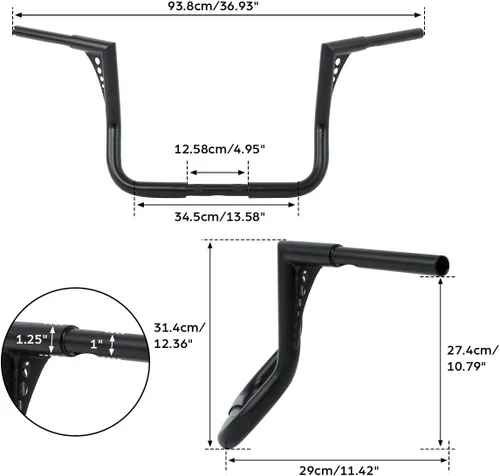 Miniatura 2 de XFMT Rise Ape - Manubrio de 1-1/4" 14" compatible con modelos Harley Touring FLHT y FLHTC
