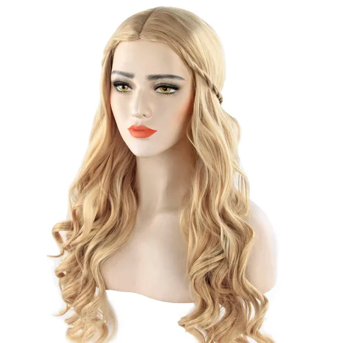 Acecharming - Peluca larga de color rubio platino para mujer, con encanto sintético para fiesta, cosplay, peluca con gorra de peluca