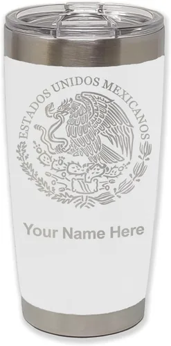 Miniatura 31 de LaserGram Vaso aislado al vacío de 20 onzas, bandera de México, grabado personalizado incluido (gris)