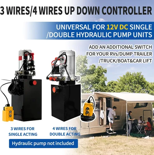 Miniatura 6 de ZCONIEY Interruptor de control remoto de 3 cables para remolque de descarga 12V para unidades de potencia de bombas hidráulicas de un solo efecto