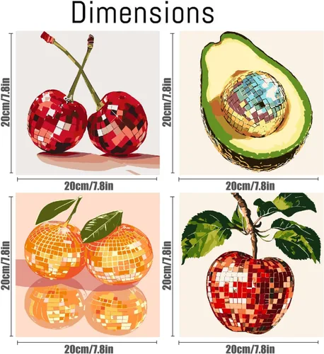 Miniatura 2 de Canrichshop Paquete de 4 Bola de Discoteca DIY Pintar por Números para Principiantes, Pintura al Óleo de Frutas Kits de Pintar por Números