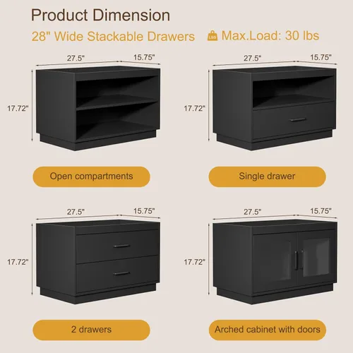 Miniatura 3 de Cajones de Almacenamiento Apilables, Cajones de Almacenamiento de 71 cm de Ancho con 2 Puertas para Organizadores de Clóset, Organizador de Clóset