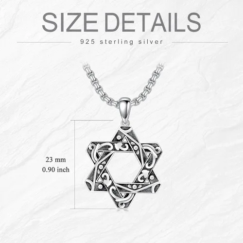 Miniatura 6 de Collar de estrella de David para hombre y mujer, plata de ley 925, colgante de estrella de David con cadena de caja de acero inoxidable de 22