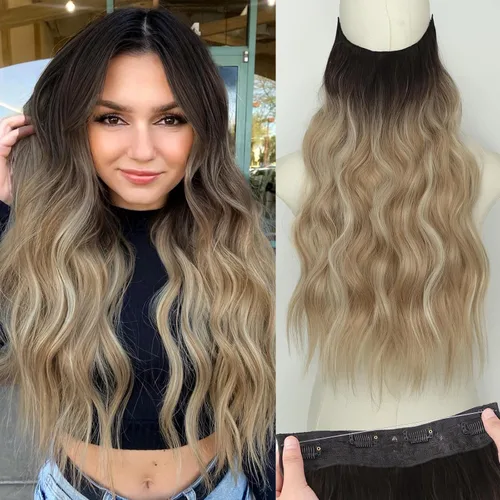 Miniatura 67 de KooKaStyle - Extensiones de cabello con hilo invisible, diadema transparente, ajustables, 4 clips fijadores, cabello largo y ondulado de 12