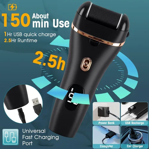 Miniatura 3 de Limpiador eléctrico de pies, kit de pedicura 17 en 1, removedor de callos para pies, lima eléctrica de pies para piel seca y muerta, 3 rodillos