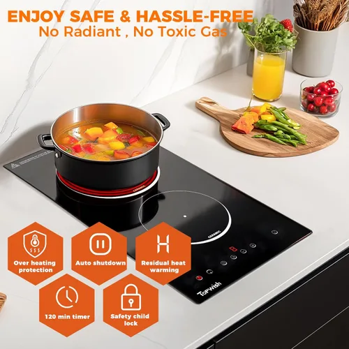 Miniatura 4 de Placa de cocina eléctrica, TOPWISH Placa de cocina eléctrica de 2 quemadores empotrable, 110V enchufable, quemadores de estufa para cocinar, estufa