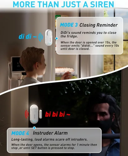 Miniatura 4 de Alarmas de puerta Sanjie para seguridad de niños/seguridad en el hogar/demencia, alarma de puerta de piscina inalámbrica, 4 modos de funcionamiento