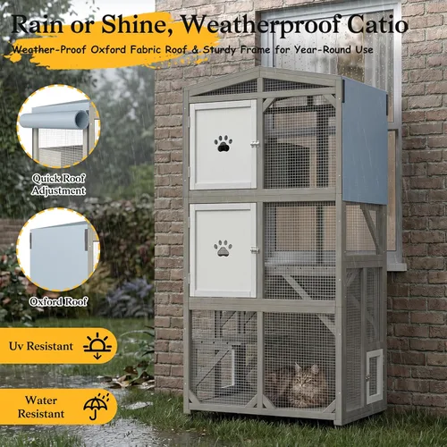Miniatura 6 de Catio - Caja para gatos de 66.2 pulgadas con ruedas y acceso a la ventana, casa grande para gatos al aire libre para balcón, patio, jaula de madera