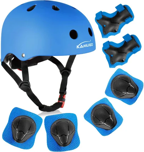 Miniatura 12 de KAMUGO - Casco de bicicleta para niños, casco para niños pequeños de 2 a 8 años, para niños y niñas, con equipo de protección deportiva, rodilleras