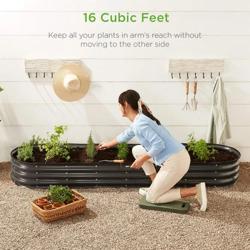 Miniatura 6 de Best Choice Products Cama de jardín elevada de metal para exteriores de 8 x 2 x 1 pies, maceta ovalada de raíces profundas para verduras, flores