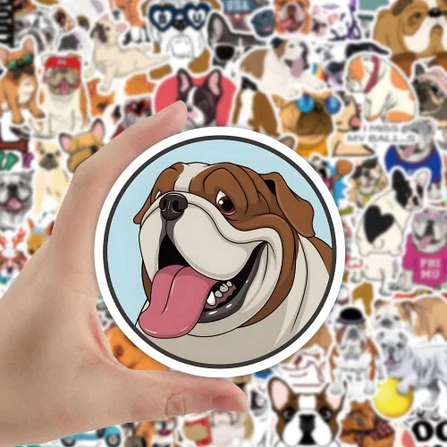 Miniatura 4 de Paquete de 100 calcomanías de Bulldog, calcomanías de vinilo lindas de Bulldog para juego, calcomanías para portátil, parachoques, botellas de agua