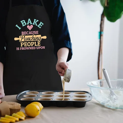 Miniatura 6 de Delantales para hornear para mujeres con bolsillos, delantal "I Bake Because People Is Frowned", bonitos regalos para hornear para amigos panaderos