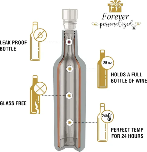 Miniatura 2 de Vaso de vino personalizado, regalo de vaso de vino, vasos de vino de acero inoxidable, paquete de 2 unidades de 12 onzas y 1 botella de vino Gris