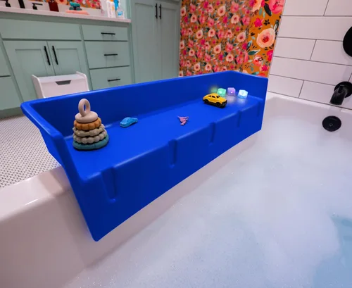 Tub Topper® Protector contra salpicaduras de bañera y estante de baño para niños – Bandeja de baño para niños pequeños, almacenamiento de juguetes