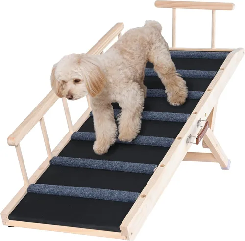 Miniatura 10 de VEVOR Rampa para Perros, Rampa Plegable para Mascotas para Cama, Rampa Ajustable para Perros Pequeños, Grandes, Viejos y Gatos, Rampa de Madera