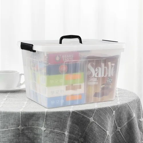 Miniatura 5 de Asking Caja de almacenamiento de plástico transparente de 18 L con asa, paquete de 4